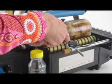 Load and play video in Gallery viewer, Electric Bottle Label Applicator with Foot Pedal (BenchDELUXE) Video